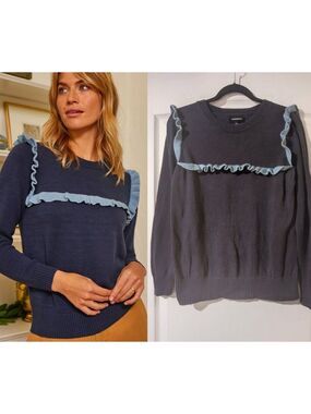 Summersalt | The Year-Round Crewneck Ruffle Sweater In Deep Sea